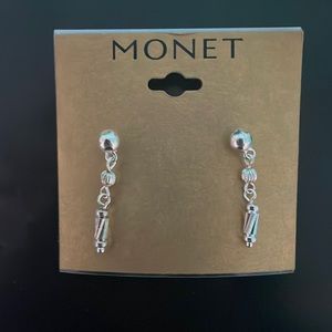 Monet post drop silver tone earrings